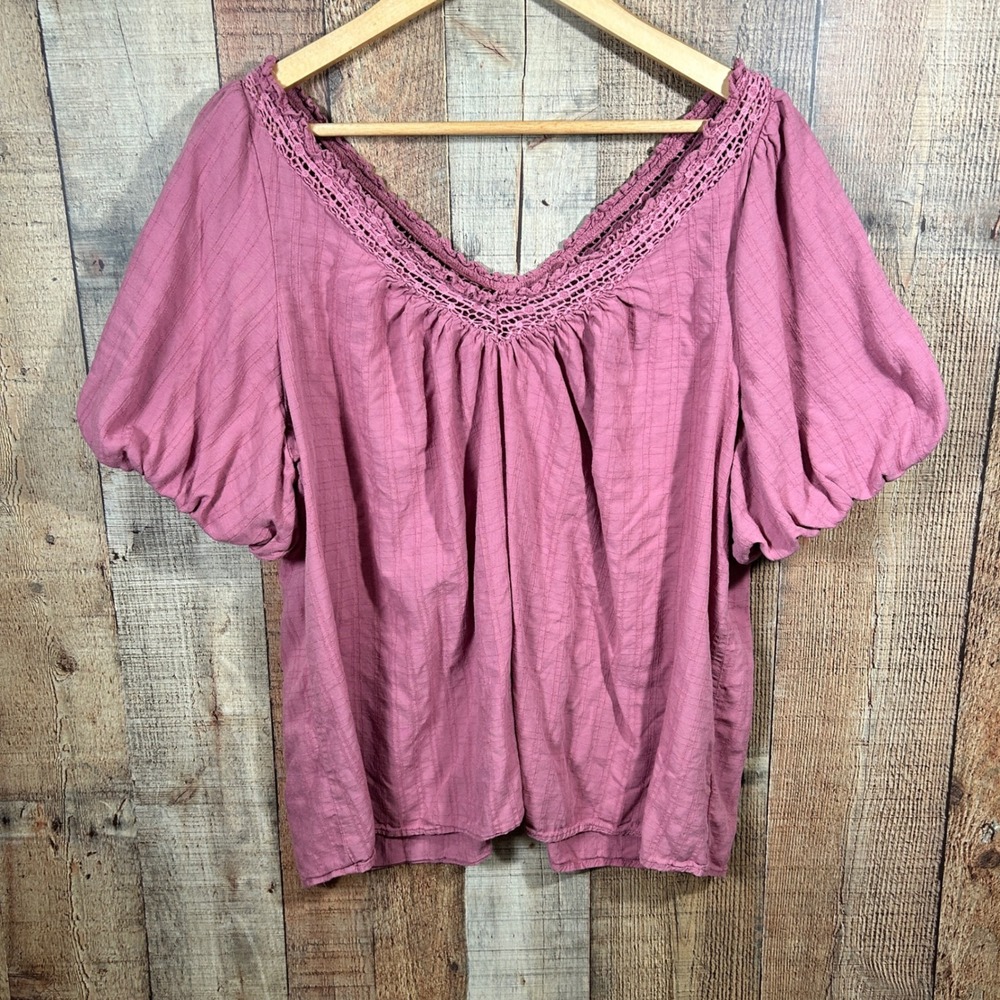 Torrid Dusty Mauve Rose Crochet Peasant Top Size 2 Boho Puff Sleeve Feminine